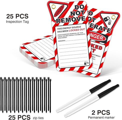 Lockout Tagout Tags - 25 Pack Danger Do Not Operate Lockout Tags, 30 mil Vinyl Lock Out Tags for Equipment, Plastic Loto Tags for Lock Out Tag Out, Red Premium Lock Out Tagout Tags with Zip Ties in Kuwait