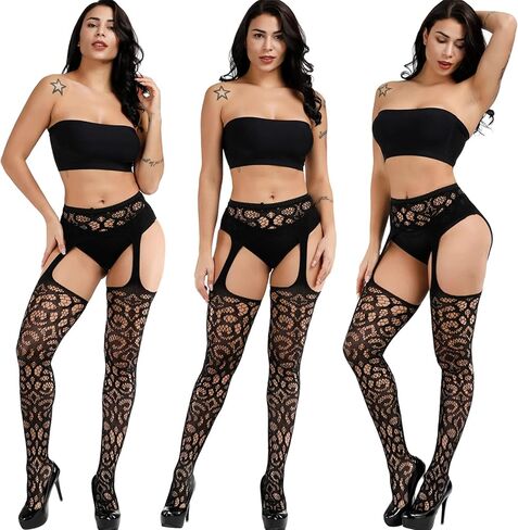 DRESHOW 6 Pack Fishnet Garter Belt Stocking Suspender Pantyhose Tights Thigh High Pantyhose in Saudi Arabia