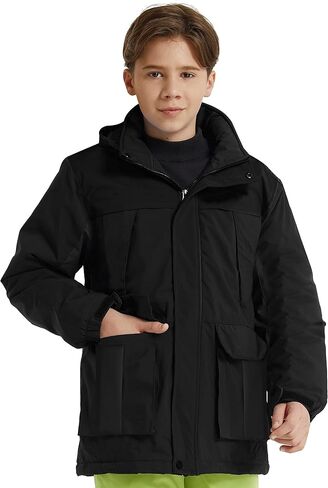 wantdo Boys' Waterproof Ski Jacket Warm Winter Jacket Coat with Removable Faux Fur Hood in Saudi Arabia