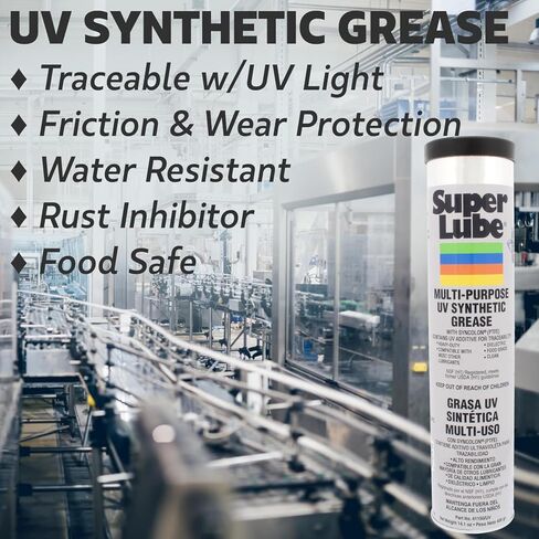 شحم صناعي للأشعة فوق البنفسجية من Super Lube 41150/UV (NLGI 2)، خرطوشة سعة 14.1 أونصة، أبيض شفاف in Kuwait