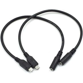2Pcs Micro 5Pin Male to 3.5mm Female AUX Audio Cable Cord for Headset Adapter Active Clip Mic Microphone (Micro 5P Male to 3.5mm Female)