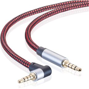 TaQaYa Male to Male Audio Cable 15Ft, 90 Degree TRRS 3.5mm 4 Pole Nylon Braided Stereo Aux Cable for Headphones, PS4, Phone, Tablet, Headset, PC, Laptop and More (15Ft) in Kuwait