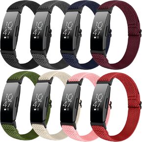 Elastic Watch Band Compatible with Fitbit Inspire 2/Inspire/Inspire HR for Women Men, Adjustable Stretchy Nylon Strap Sport Breathable Replacement Wristband for Fitbit Ace 2/Ace 3 Kids, 8 Packs