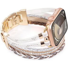 LETOID Designed for Apple Watch Band 38mm 40mm 41mm 42mm 44mm 45mm 49mm, Posh Multilayer Wrap Bling Leather Strap for iwatch Series SE Ultra 9 8 7 6 5 4 3 2 1, Bracelets Jewelry Wristband for Women