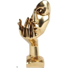 Thinker Statue for Home Decor-Gold Sculptures Decorative - 11.8" H Covering The Eyes Figurine for Office Table Desktop Bookshelf (Black Golden)