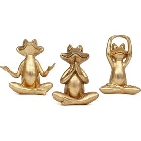 Gold Frog Figurines Yoga Decor 3.7in Set of 3-Frog Yoga Statues for Living Room Desk Table Home Office Bookshelf Shelves Spiritual Gifts Modern Home Decor