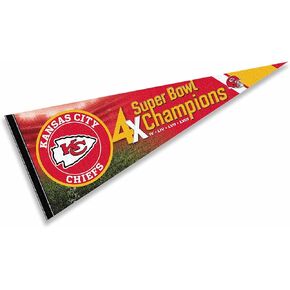 Chiefs Super Bowl 2024 and 4 Time Champions Full Size Large Pennant