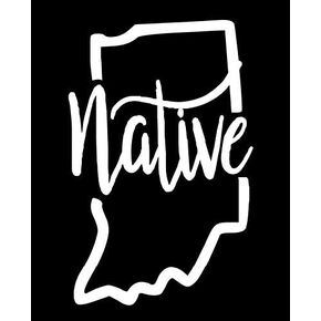 Indiana Native Vinyl Decal | White | Made in USA by Foxtail Decals | for Car Windows, Tablets, Laptops, Water Bottles, etc. | 2.9 x 4.5 inch