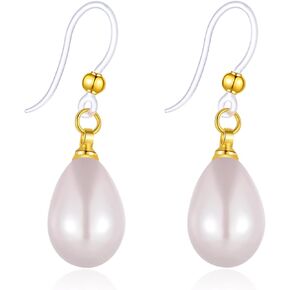 Plastic Earrings, KMEOSCH Lightweight and Elegant Drop Dangle Pearl Earrings on Hypoallergenic Plastic Hooks for Sensitive Ears 1 Pair Gift Package