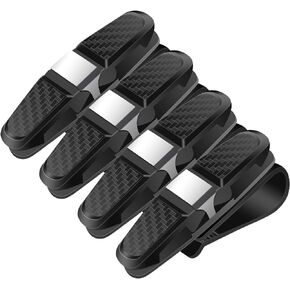 4 Pieces Sunglasses Holder for Car Sun Visor, Universal Car Sunglasses Holder, Eyeglass Mount with Double-Ends Ticket Card Clip, 180-Degree Rotational Clip (Carbon Black)