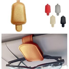 Augeny Sunglasses Holder for Car, Leather Magnetic Sun Visor Eyeglasses Hanger Mount, Universal Auto Glasses Holder and Ticket Card Clip, Car Visor Accessories for Woman Man (Black)