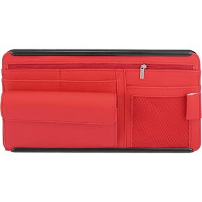 X AUTOHAUX Black Universal Car Sun Visor Organizer Sunglasses Case Storage Pocket Hook and Loop Tape ABS PU Leather for SUV RV Truck