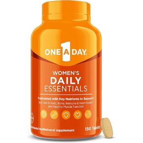 One-A-Day Multivitamin for Women Daily Essentials, Vitamins for Women to Support Hair, Skin & Nails, Immune Health, Multivitamin for Women with Zinc, Folic Acid & B Vitamins, 150 Count