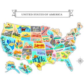 (2 Posters) Large Scratch Off Map Of United States 23x16 inch - Hand Drawn Travel USA Map with Accessories + BONUS 100 Destinations Visited Map - Cool Traveler Gift Idea