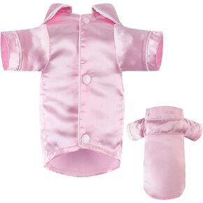 Dog Lapel Silk Sleepwear Soft Two-Legged Shirt Outfit for Small Medium Girl Dogs Christmas Holiday Birthday Party (Pink, XS)