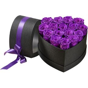 16-Piece Purple Preserved Roses in a Box, Heart Shape Box Forever Flowers Fresh Forever Roses Immortal Roses for Delivery Prime Mother's Day Valentine's Day Wedding Gifts in Saudi Arabia