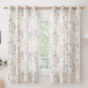 BGment Short Linen Kitchen Curtains 36 Inch Length 2 Panels Set, Boho Tier Curtains, Half Window Cafe Curtains for Dining Room Farmhouse Bathroom, Print Leaf Design, Each 42 Inch Wide, Brown
