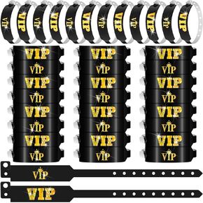 100 Pack VIP Wristbands for Events Plastic VIP Black and Gold Wristbands Lightweight Waterproof Bracelet VIP Wristbands for Amusement Parks Events Club Party