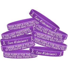 Fight Like a Girl I Wear Purple for The Lost Memories of Someone Who Means The World To Me Alzheimer's Disease Wristband Bracelet 10-Pack