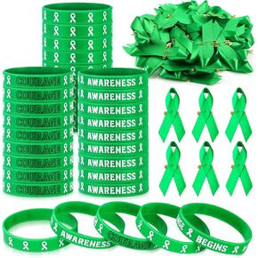 120 Pieces Mental Health Awareness Set include 60 Pieces Silicone Bracelets and 60 Pieces Green Ribbon Satin Pins, Motivational Wristbands Mental Health Awareness Month Gifts for Men Women (60 Set) in Kuwait