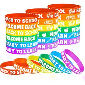 Welcome Back to School Bracelets Silicone Wristbands Rubber First Day of School Favors Rewards School Opens Prize for Students Teens Semester Begins School Party Supplies Decorations (36 Pieces)