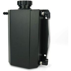 JDM Universal 2L Coolant Radiator Overflow Recovery Water Tank Reservoir Bottle Polished Aluminum (Black) (Silver) (2L-Black)