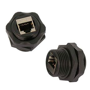 InstallerParts CAT6 RJ45 Shielded Industrial Panel Mount Bulkhead Female/Female Feed Thru Coupler - Network Connectors - Capless (Single Pack, Black)