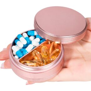 Pill Case 2 Compartment Metal Pill Box - Portable Travel Pill Container for Pocket or Purse, Waterproof Pill Organizer for Medicine Vitamin Fish Oil and Supplements