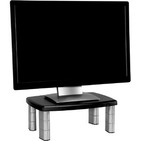 3M Adjustable Monitor Stand Riser, Three Leg Segments Simply Adjust Height, Sturdy Platform Holds Up to 80 lbs for Monitors, Laptops, and Printers, Space for Storage Underneath, Silver/Black (MS80B)