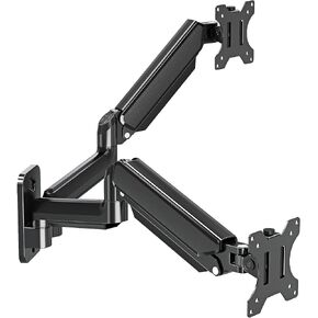 Dual Monitor Wall Mount for 13 to 32 Inch Computer Screens, Monitor Mounts for 2 Monitors Holds Up to 19.8lbs Each,Full Motion Gas Spring Monitor Arm with VESA 75x75/100x100