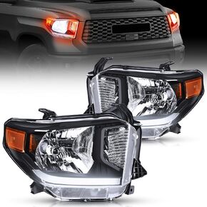 مجموعة المصابيح الأمامية Nilight متوافقة مع 2014 2015 2016 2017 2018 2019 2020 2021 Toyota Tundra Black Housing Amber عاكس واضح استبدال المصابيح الأمامية، ضمان لمدة عامين