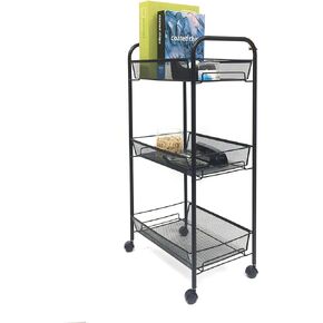Mind Reader 3-Tier Utility Cart, Storage Shelves, Rolling Cart, Office, Kitchen, Metal Mesh, 17"L x 10"W x 30"H, Black in Kuwait