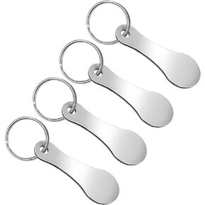 4 Pieces Quarter Holder Keychain, Portable Shopping Trolley Tokens Mini Aluminum Alloy Key Ring for Men Women Grocery Shopping Cart Keychain Gifts (Silver)