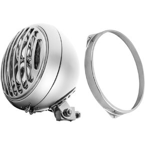 مصباح أمامي للدراجة النارية مقاس 7 بوصات مع قناع، ضوء دائري عتيق مقاس 7 بوصات مناسب عالميًا لـ Harley Cafe Racer Touring Road King Softail Ultra Classic Electra Fatboy - حامل سفلي من الكروم in Kuwait