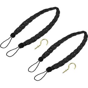 uxcell 2Pcs Curtain Tiebacks, 58cm/23 Braided Drapery Holdback Holder Decorative Rope Tie Back with 2 Metal Hooks, Black