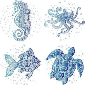 GORGECRAFT 4PCS 6.3 Inch Sea Animal Window Decals Static Waterproof Sea Turtle Seahorse Octopus Sea Fish Window Clings Ocean Film for Bedroom Bathroom Prevent Bird Pets Strikes Home Decorations