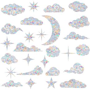 62PCS Cloud and Star Window Decals for Bird Strikes - Anti-Collision Window Clings to Save Birds from Window Collisions,Non Adhesive Prismatic Window Clings, Rainbow Stickers