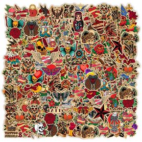 100Pcs Vintage and Conservative Graffiti Tattoo Stickers, Retro Horror Sticker Pack for Adults Men Girls Teens boys, Vinyl Waterproof Cool Stickers Deals for Laptop Water Bottle Hy(100Vintage)