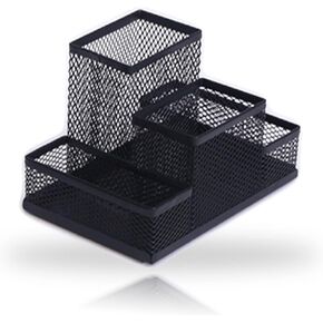 2 Packs Desk Organizer Desktop Mesh Pen Pencil Holder Caddy with 4 Compartments, Office Home School Classroom Accessories Cool Supplies (2Pcs Black)