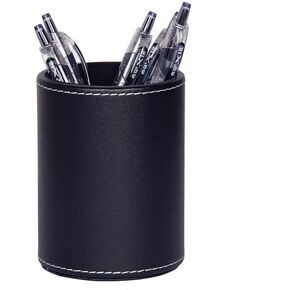 1PC Black PU Leather Round Pencil Pen Cup Holder Stand Desk Organizer Desktop Stationery Container Accessorires for Home, School, Office