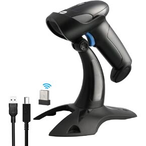 1D Barcode Scanner, 2.4G Wireless & USB Connection Compatible with Windows 7 10 11, CCD Sensor Handheld Bar Code Reader with Holder (2.4Ghz Wireless, 1D)