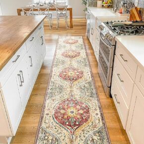 2x3 Area Rugs for Living Room Machine Washable Vintage Boho Rugs Bedroom Carpet Rugs Non Slip Low Pile Water Repellent Soft Distressed Indoor Decor Polyester Area Rug Beigeblue