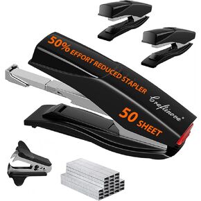 Desktop Stapler，Heavy Duty Stapler 50 Sheets，3 Packs staplers,Effortless，Include 1600 Staples and 1 Staple Remover，with Reload Reminder & Release Button，Office Stapler