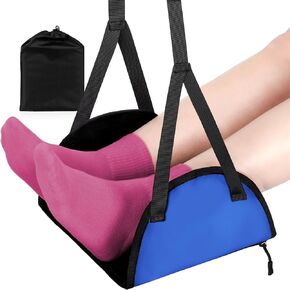 Airplane Footrest with Comfortable Latex Cushion for Long Flights - Portable Adjustable Airplane Desk Foot Hammock to Relax Your Feet and Leg in Plane, Office, Home (Blue)