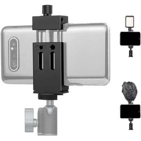 Aluminum Metal Phone Tripod Mount with 3 Cold Shoes & 1/4" Arca Port,360°Rotation Cell Phone Tripod Adapter for Phone Stand Holder, Compatible for iPhone Samsung and Other Smartphone