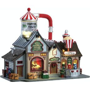 Lemax 75188 Bell's Gourmet Popcorn Factory, Caddington Village Sights & Sounds Collection, Porcelain Polyresin Blend Miniature Building, X'mas Decor/Gift/Collectible, Volume Control, 9.53x11.65x5.91"