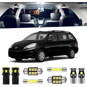 17pcs Sienna LED Interior Light Kit for Toyota Sienna 2004 2005 2006 2007 2008 2009 2010 White 6000K Interior LED Lighting Package + License Plate Lights, Install Tool