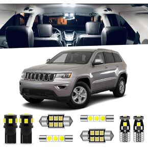15-Pieces Grand Cherokee Interior LED Light Kit Package for Jeep Grand Cherokee 2011 2012 2013 2014 2015 2016 2017 2018 2019 2020 White 6000K + License Plate Lights, Install Tool