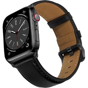 Compatible with Apple Watch Ultra 2/Ultra Band 49mm 45mm 44mm 42mm, Men Women Genuine Leather Band Strap for iWatch Band Series Ultra 2/1 SE 9 8 7 6 5 4 3 2 1, Retro Dark Brown/Titanium