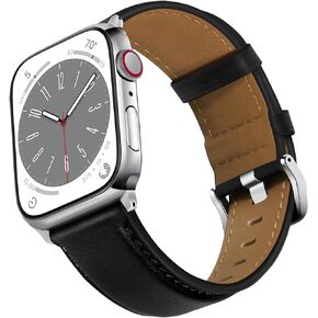 Compatible with Apple Watch Ultra 2/Ultra Band 49mm 45mm 44mm 42mm, Men Women Genuine Leather Band Strap for iWatch Band Series Ultra 2/1 SE 9 8 7 6 5 4 3 2 1, Retro Dark Brown/Titanium
